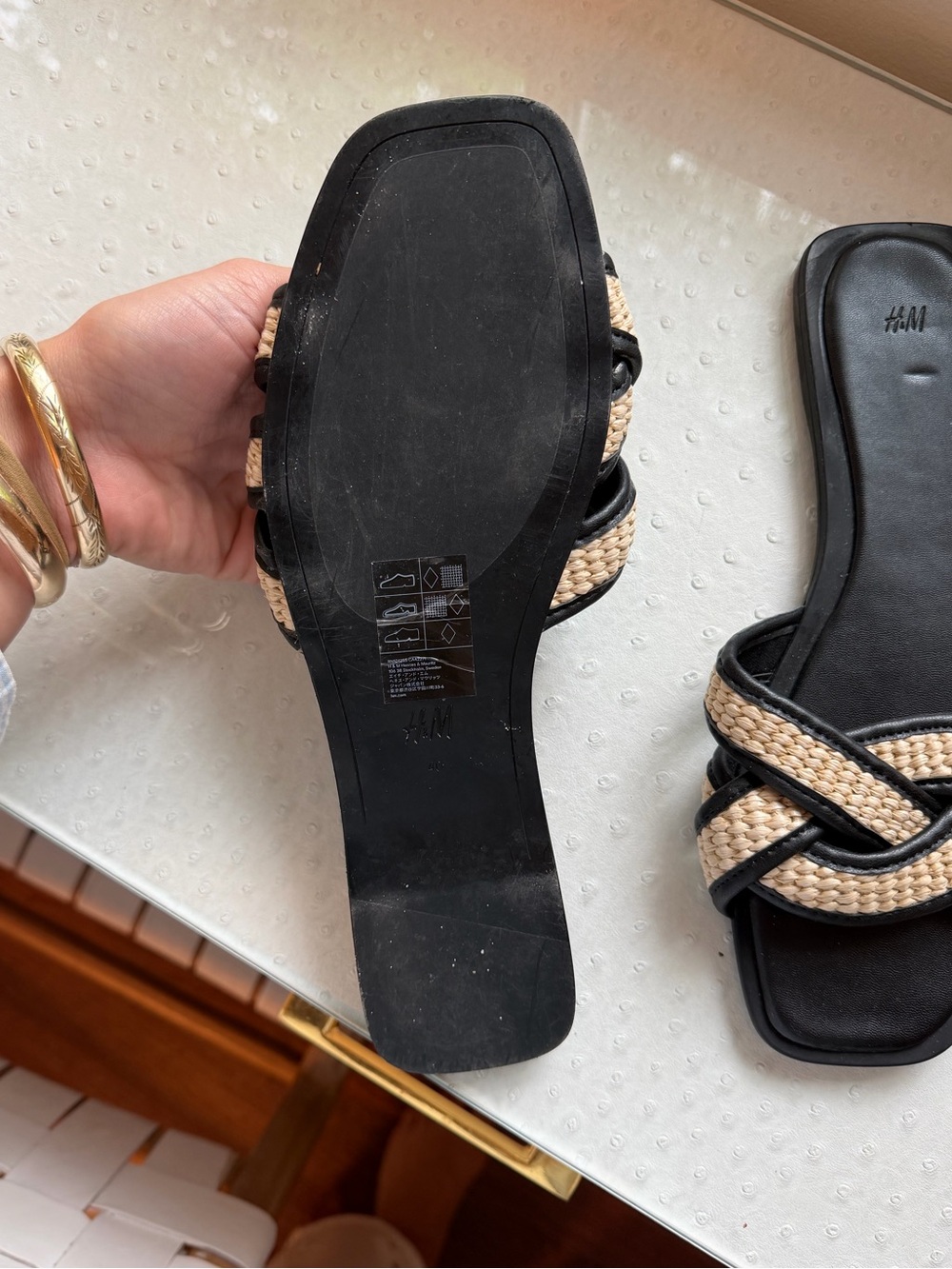 H&M Black Slide Sandals with Natural Braided Straps - Picture 3 of 3